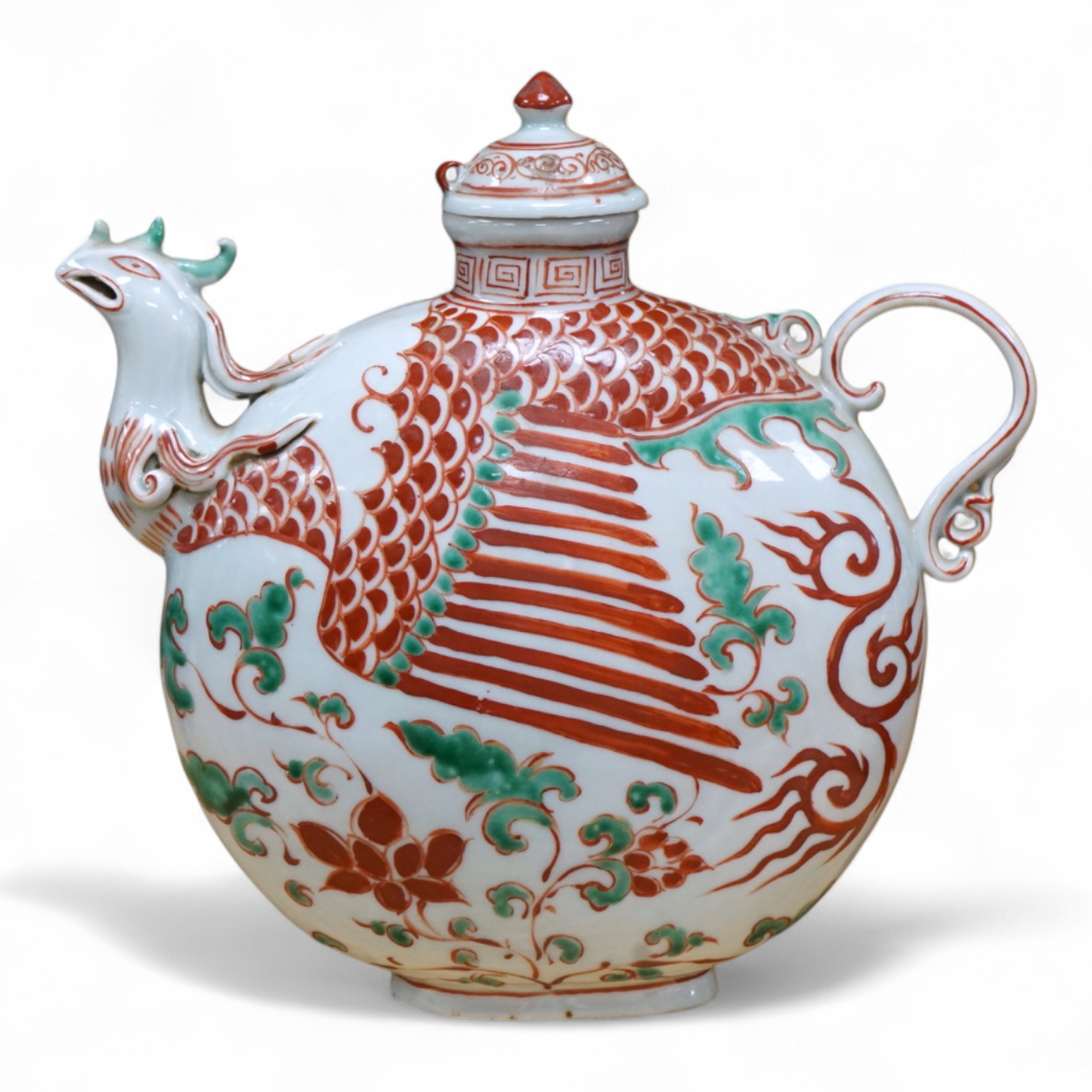 A Chinese famille verte ‘phoenix’ wine pot and cover, 20cm